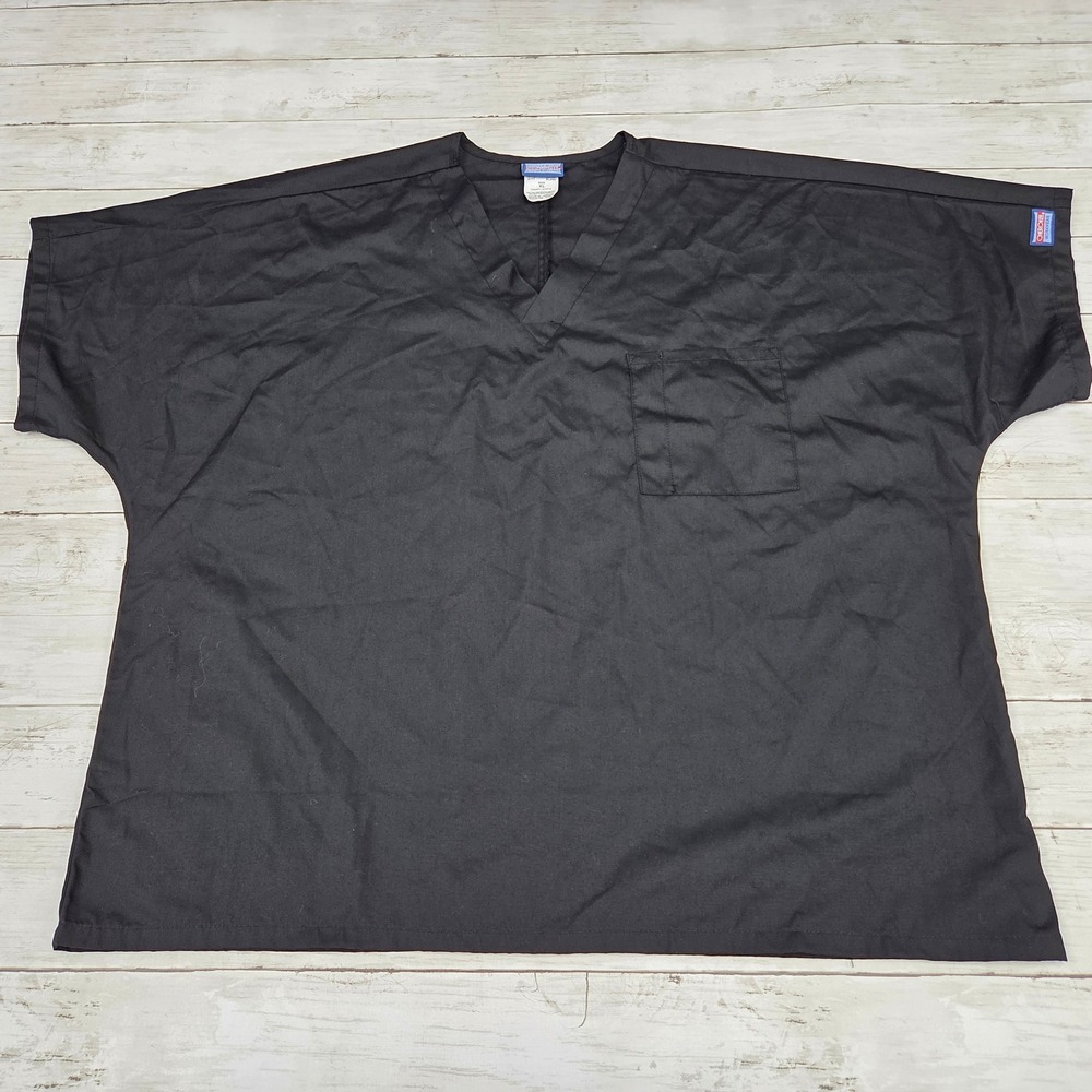 Cherokee Workwear 4777 V-Neck Scrub Top Unisex XL Black Short Sleeve Pocket